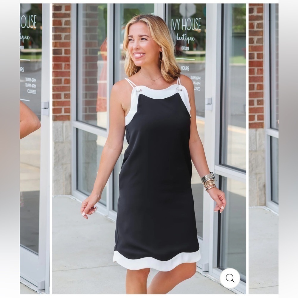 NEW THML SZ SM WHITE TRIM DRESS - BLACK